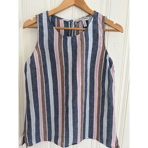 ELLEN TRACY Linen Striped Sleeveless Tank Top Womens Size Med. Lightweight